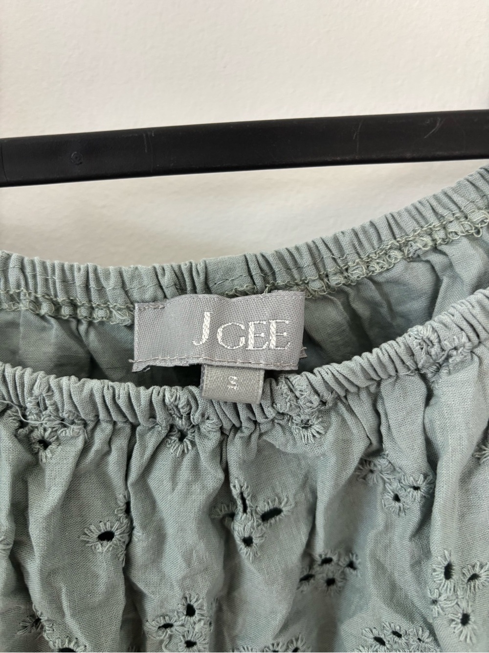 Off-Shoulder Eyelet Midi Dress in Sage Green - Picture 2 of 11